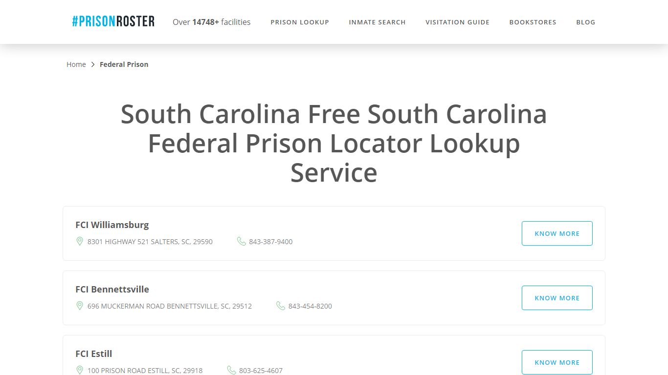 South Carolina Federal Prison Inmate Lookup - Prisonroster